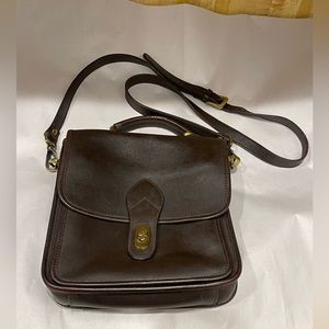 90s Vintage leather purse brown flap brass hardware croft and barrow